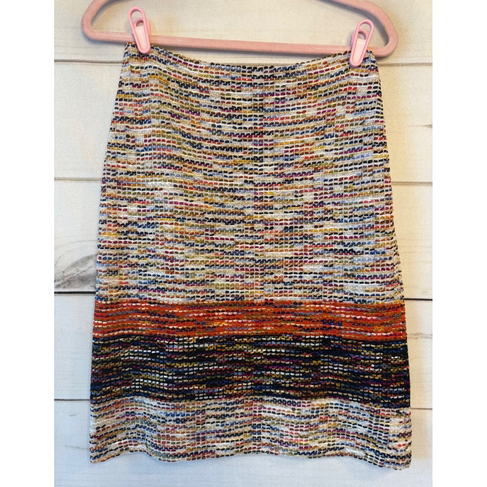 St. John Collection Multi Color Textured Knit Pencil Skirt Size 2 Striped Hem